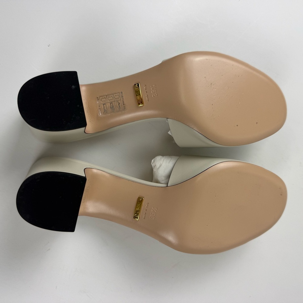 Gucci Sierra GG Slide Sandals Womens 39.5 US 9.5 Mystic White Heels Leather NEW - Picture 6 of 16